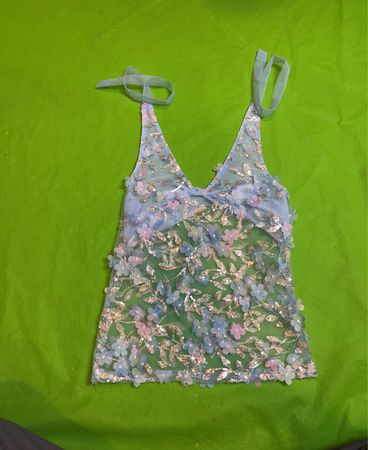 Upcycled Sheer Floral Embellished Tank Top