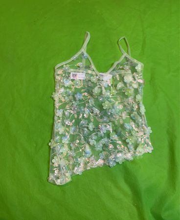 Upcycled Sheer Floral Sequin Cami Top