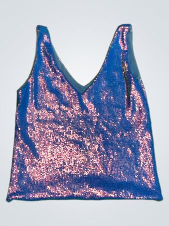 Upcycled Blue sequined V-neck tank top