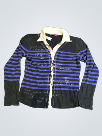 DPM By Depech Mod Blau und Schwarz Gestreiftes Langarmhemd mit Weißem Kragen
