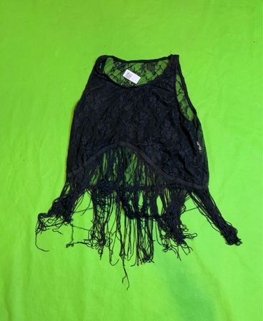 Vintage Vanguard Schwarzes Spitzenfransen Tanktop