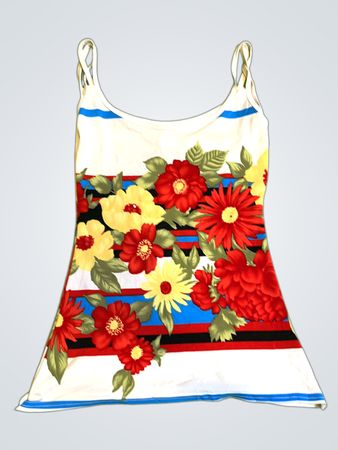 Weißes Tanktop mit floralem Druck und blauen Streifen