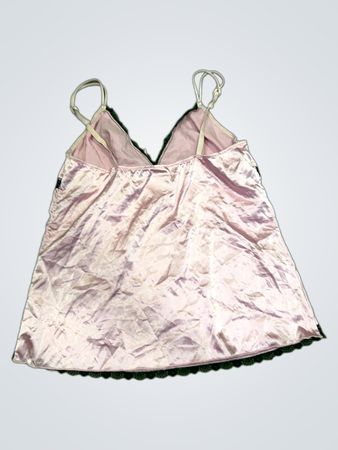 Rosa Satin-Cami mit schwarzem Spitzenbesatz