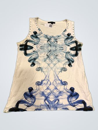 Eponine The Collection Weißes Ärmelloses Tanktop mit Blauem und Schwarzem Abstract-Druck