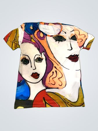 T-Shirt mit abstraktem Gesichterdruck