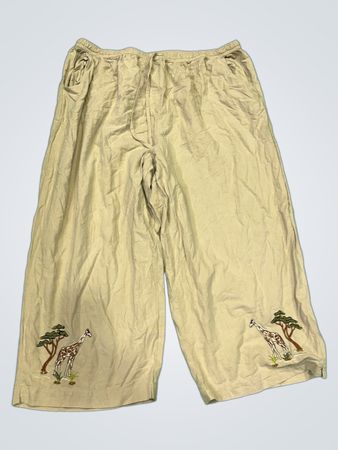Beige kürzere Hose mit Giraffenstickerei
