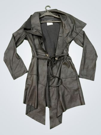 BREAL Black Faux Leather Belted Draped Jacket