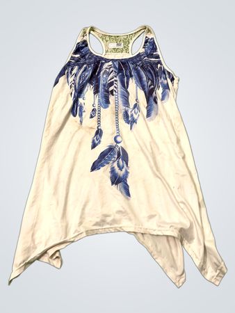 Weißes Tanktop mit blauem Federdruck
