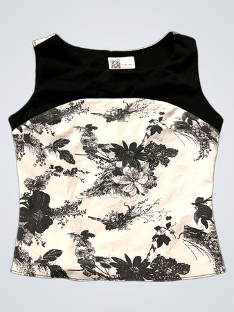 Vintage Vanguard Schwarz-Weiß Blumen ärmelloses Oberteil