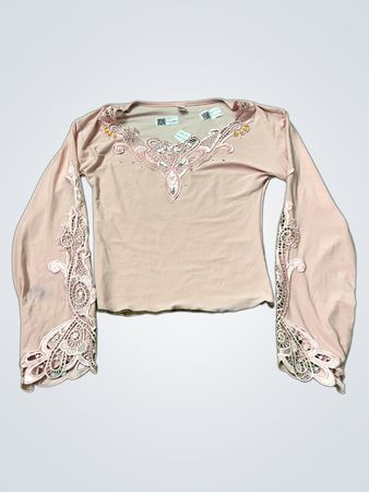 Rosa Langarmshirt mit Spitzen Detail