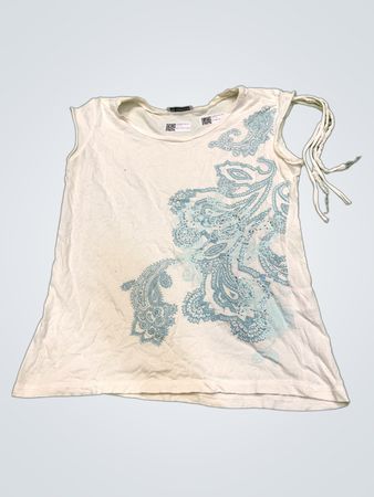 Julie Guerlande Weißes Ärmeloses Top mit Blauem Paisley-Muster