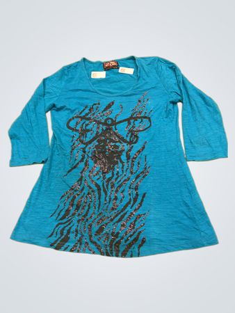 LA MODE EST A VOUS Blau Grafikdruck Langarm-T-Shirt