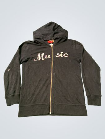 Tissaia Schwarzer Zip-Up Hoodie mit "Mu sic" Grafik