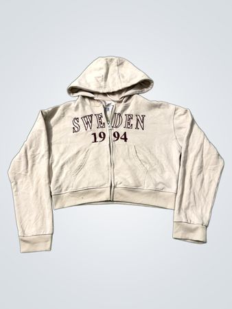 Cremfarbener, taillierter Zip-Up Hoodie mit "SWEDEN 1994" Grafik