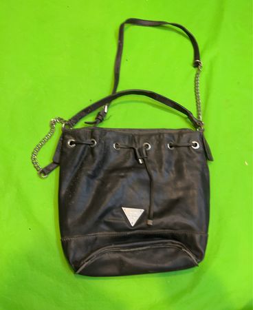 Guess Black Leather Drawstring Bucket Bag