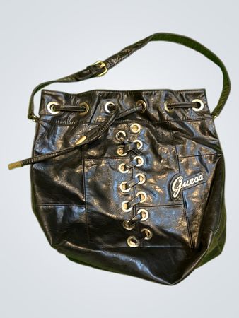 Guess Black Leather Drawstring Bucket Bag