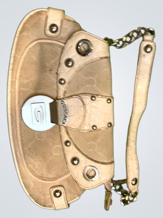 GUESS Cream Embossed Monogram Shoulder Bag with Chain Strap