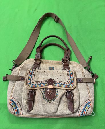 LeontineHagoort Tan Canvas Umhängetasche mit bestickten Details