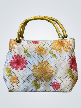 Florale Handtasche mit Bambusgriffen