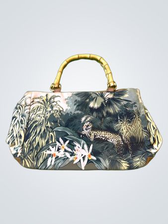 Junny Jungle Print Bambusgriff Handtasche
