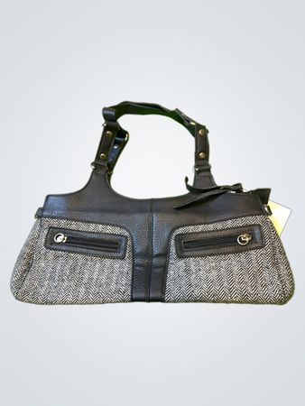 Schwarz-Weiße Fischgrät-Umhängetasche