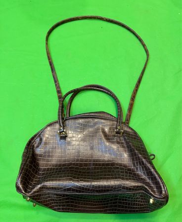 Kathy Ireland Brown Croc Embossed Handbag