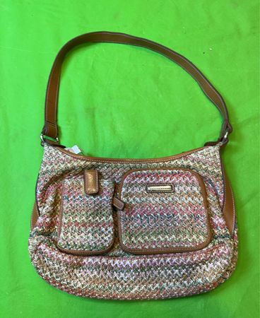 Woven Shoulder Bag with Leather Trim