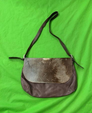 KATE & JULF BELGIUM Braune Leder- und Pelzschultertasche