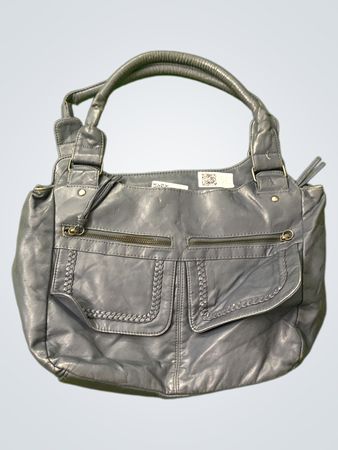 Graue Kunstleder-Handtasche mit mehreren Taschen