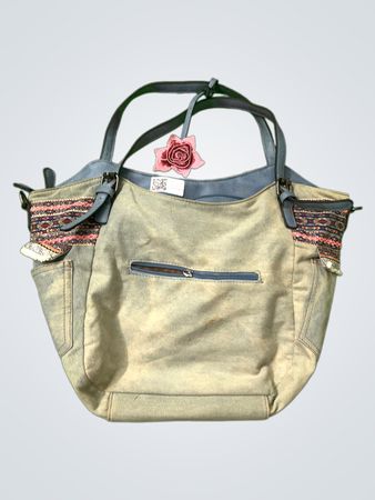 Jeans Schultertasche mit bestickter Blume