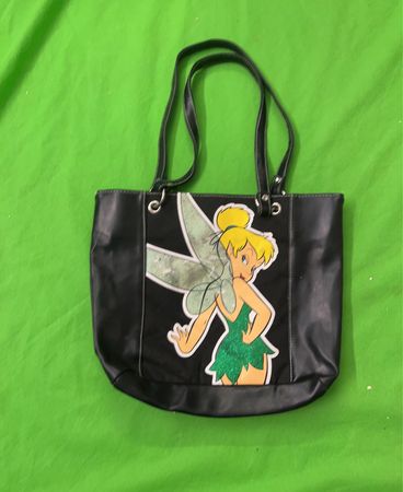 Schwarze Tragetasche mit Tinkerbell-Grafik