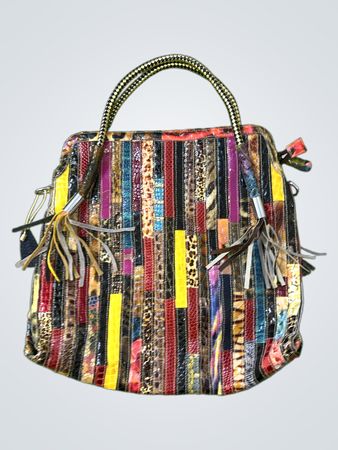 Patchwork-Handtasche mit Fransen-Details