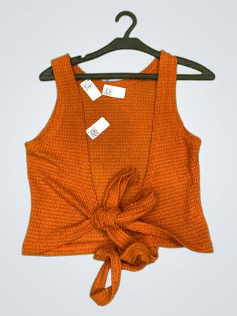 Orangen Waffelstrick Neckholder-Top mit Knoten vorne