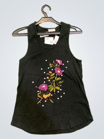 3 SUISSES et Chouchou Schwarzes Tanktop mit floralem Stickerei