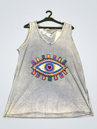 Vintage Vanguard Made in Italy Augen Grafik Ärmelloses Top