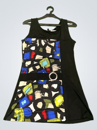 Ärmelloses A-Linien-Kleid mit abstraktem Druckpaneel
