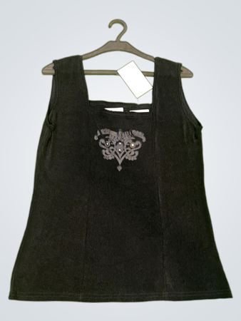 Schwarzes ärmelloses Oberteil mit Verzierung