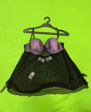 Vintage Vanguard Damen Schwarz und Flieder Babydoll Dessous