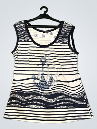 LEO GUY Gestreiftes Tank Top mit Anker und Wellen