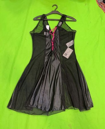 Schwarzes Netz- und Satin-Korsettdress