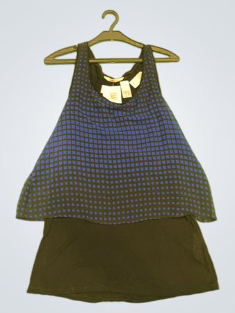 CAMAIEU Damen Blau- und Schwarz-karierter geschichteter Tanktop