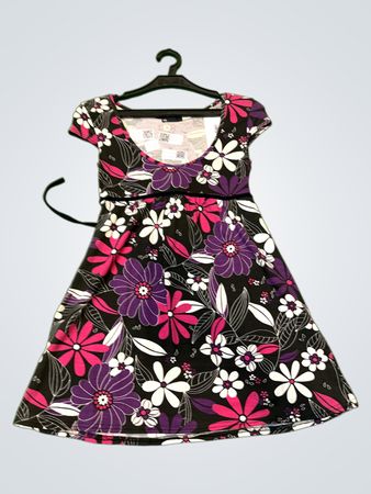 Frauen Blumenmuster Kleid mit schwarzem Gürtel
