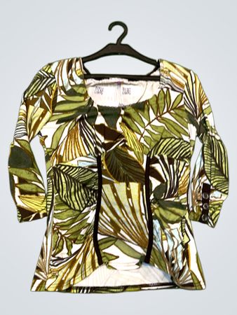 PATRICE BREAL Damen Tropical Leaf Print 3/4 Ärmel Oberteil