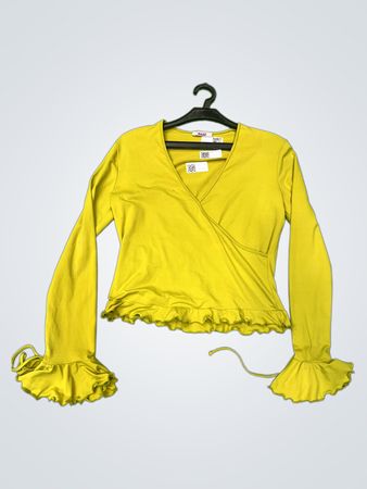 Femme Beat Gelbes Rüschensaum Wickeloberteil