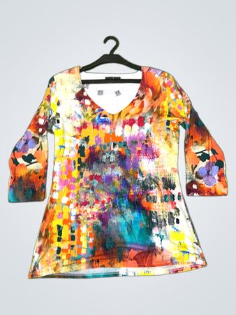 VANGO PARIS abstrakter floraler Druck Langarm-Tunika