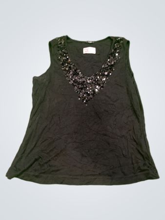 Schwarzes Paillettenshirt mit V-Ausschnitt