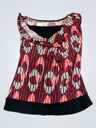 Rotes und schwarzes gemustertes Oberteil für Damen