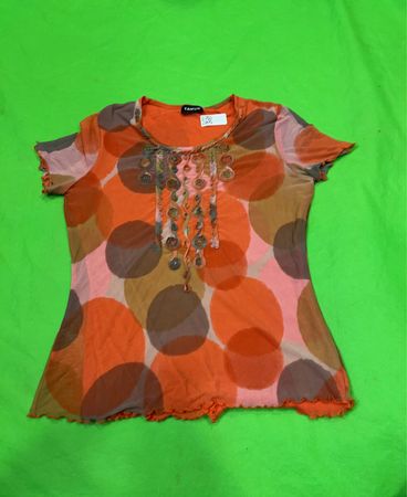 TAIFUN Damen Orange Polka Dot Transparente Bluse