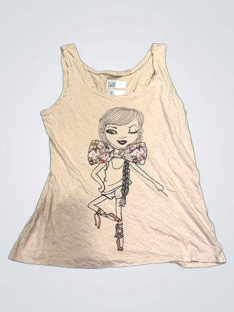 Beige Tanktop mit Ballerina-Grafik