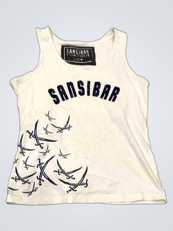 SANS IBAR ESTABLISHED 78 GRÖSSE M Weißes Tanktop mit Schwerter Grafik